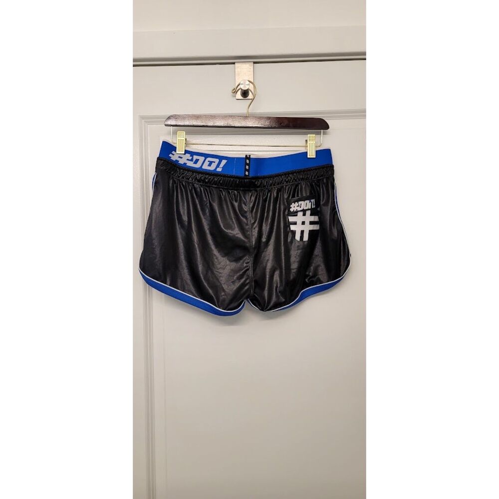DOiT Shiny Split Running Shorts Built-In Jockstrap Black Blue Gay Pride Sz. L - Picture 5 of 10